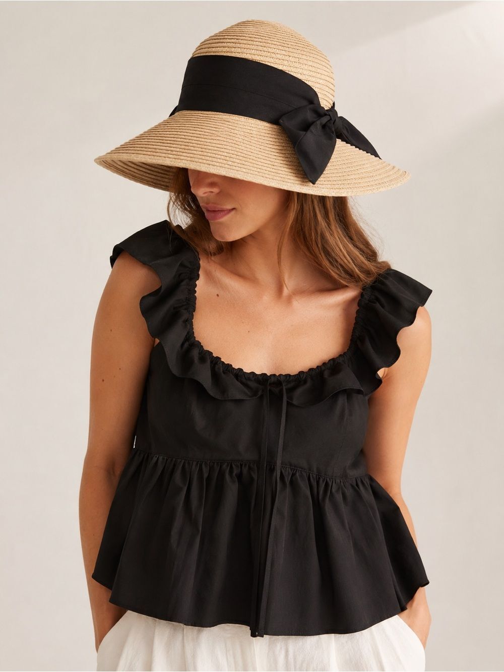 Parkhurst Wide Brim Sun Hat | NWT | Cream with Black Ribbon Bow